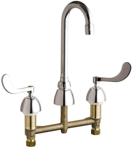 Chicago Faucets - Wrist Blade Handle, Wide Spread Bathroom Faucet - Two Handle, Educational and Healthcare Drain, Gooseneck Spout - All Tool & Supply