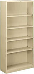 Hon - 5 Shelf, 71" High x 34-1/2" Wide Bookcase - 12-5/8" Deep, Steel, Putty - All Tool & Supply