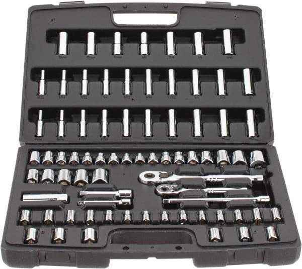 Stanley - 75 Piece 1/4 & 3/8" Drive Standard Deep Socket Set - 3/16 to 13/16", 4 to 19mm, Inch/Metric Measurement Standard - All Tool & Supply