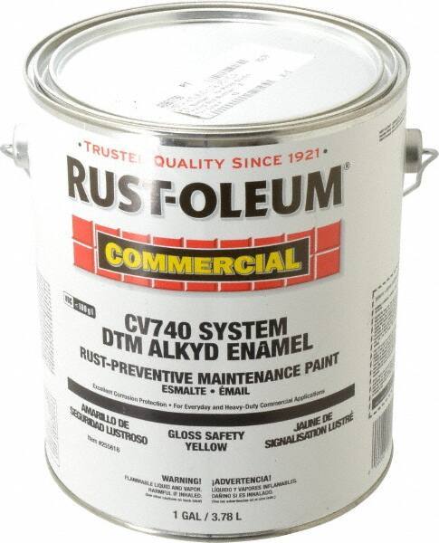 Rust-Oleum - 1 Gal Safety Yellow Gloss Finish Alkyd Enamel Paint - 278 to 509 Sq Ft per Gal, Interior/Exterior, Direct to Metal, <100 gL VOC Compliance - All Tool & Supply