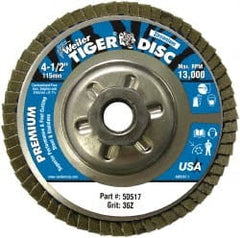 Weiler - 4-1/2" 36 Grit 5/8-11 Center Hole Type 29 Zirconia Alumina Flap Disc - All Tool & Supply