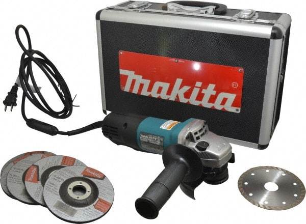 Makita - 4-1/2" Wheel Diam, 10,000 RPM, Corded Angle & Disc Grinder - 5/8-11 Spindle, 120 Volts, 7.5 Amps - All Tool & Supply