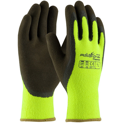 ‎41-1405/S Insulated Seamless Knit - PowerGrab Thermo - HV Lime Acrylic Terry Shell - Latex MicroFinish Grip - Exact Industrial Supply