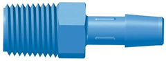 Made in USA - 3/8" Barb, 3/8, Kynar Single Barbed Tube Adapter - Blue, Male - All Tool & Supply