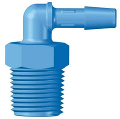 Made in USA - 3/4" Barb, 3/4, Kynar Single Barbed Tube Threaded Elbow - Blue, Male - All Tool & Supply