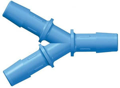 Made in USA - 1/4" Barb, Kynar Single Barbed Tube Y Connector - Blue, Male - All Tool & Supply