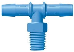 Made in USA - 3/8" Barb, 3/8, Kynar Single Barbed Tube Threaded Tee - Blue, Male - All Tool & Supply