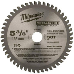 Milwaukee Tool - 5-3/8" Diam, 20mm Arbor Hole Diam, 50 Tooth Wet & Dry Cut Saw Blade - Carbide-Tipped, Standard Round Arbor - All Tool & Supply