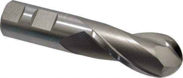 Hertel - 1-1/8" Diam, 2-1/4" LOC, 2 Flute High Speed Steel Ball End Mill - Uncoated, Single End, 4-3/4" OAL, 1" Shank Diam, Spiral Flute - All Tool & Supply