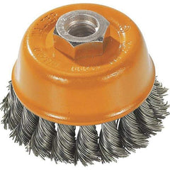 WALTER Surface Technologies - 3" Diam, 5/8-11 Threaded Arbor, Steel Fill Cup Brush - 0.015 Wire Diam, 12,000 Max RPM - All Tool & Supply