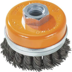 WALTER Surface Technologies - 4" Diam, 5/8-11 Threaded Arbor, Steel Fill Cup Brush - 0.02 Wire Diam, 8,600 Max RPM - All Tool & Supply