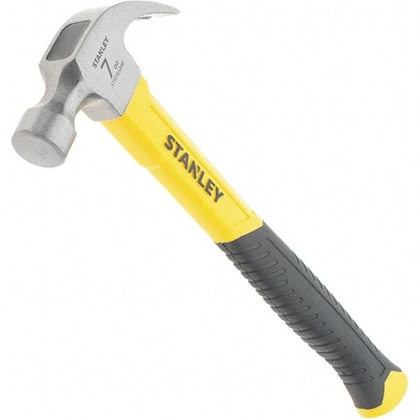 Stanley - 7 oz Head, Straight Rip Claw Hammer - 11.81" OAL, Steel Head, 0.91" Face Diam, Smooth Face, Fiberglass Handle with Rubber Grip - All Tool & Supply