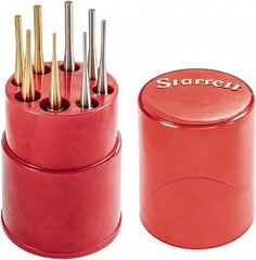 Starrett - 8 Piece, 1/16 to 5/32", Pin Punch Set - Round Shank, Brass & Steel, Comes in Plastic Tube - All Tool & Supply