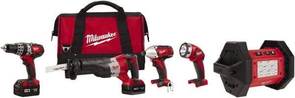 Milwaukee Tool - 18 Volt Cordless Tool Combination Kit - Includes 1/2" Hammer Drill, 1/4" Hex Impact Driver & Sawzall Reciprocating Saw, Lithium-Ion Battery Included - All Tool & Supply