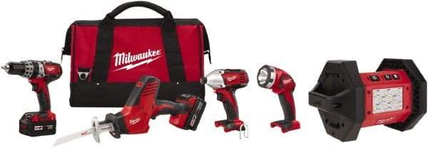 Milwaukee Tool - 18 Volt Cordless Tool Combination Kit - Includes 1/2" Hammer Drill, 1/4" Hex Impact Driver & One-Handed Hackzall Reciprocating Saw, Lithium-Ion Battery Included - All Tool & Supply