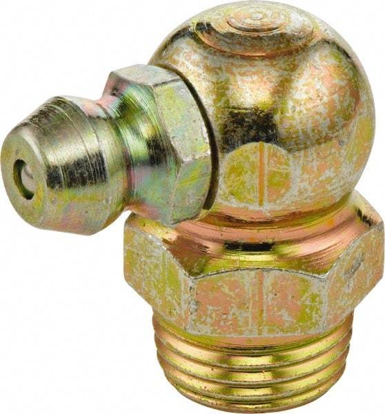 Umeta - 90° Head Angle, 1/8-28 BSPT Brass Standard Grease Fitting - 11mm Hex, 20mm Overall Height, 5.5mm Shank Length - All Tool & Supply