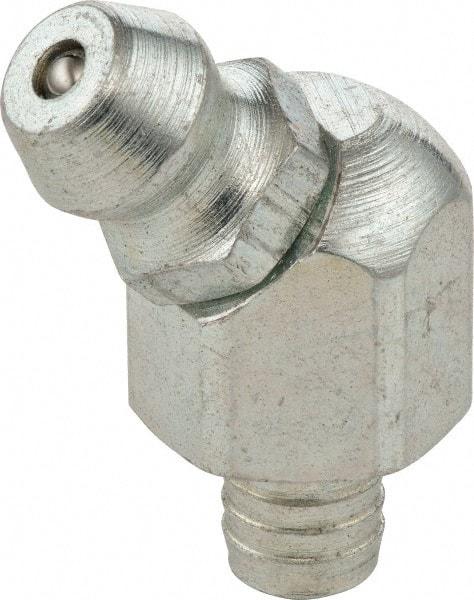 Umeta - 65° Head Angle, 3/16 Drive-In Steel Drive-In Grease Fitting - 3/8" Hex, 0.7031" Overall Height, Zinc Plated Finish - All Tool & Supply