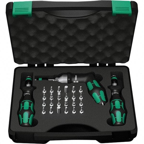 Wera - 28 Piece, 2-1/2 to 55 In/Lb, Ergo Cushion Grip Driver Adjustable Torque Limiting Screwdriver Kit - 1/4" Drive - All Tool & Supply