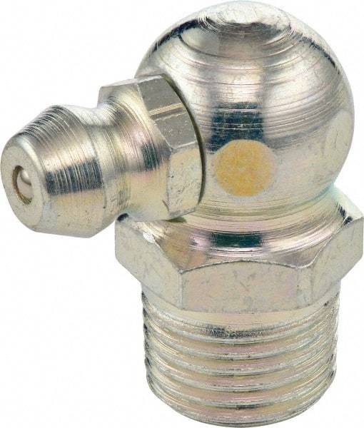 Umeta - 90° Head Angle, 1/8 PTF Steel Standard Grease Fitting - 7/16" Hex, 0.8438" Overall Height, Zinc Plated Finish - All Tool & Supply