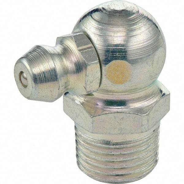 Umeta - 90° Head Angle, 1/8 PTF Stainless Steel Standard Grease Fitting - 7/16" Hex, 7/8" Overall Height - All Tool & Supply