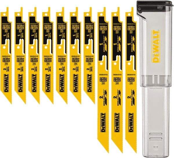 DeWALT - 10 Pieces, 6" to 9" Long x 0.04" Thickness, Bi-Metal Reciprocating Saw Blade Set - Straight Profile, 10-14 to 18 Teeth, Toothed Edge - All Tool & Supply
