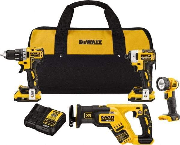 DeWALT - 20 Volt Cordless Tool Combination Kit - Includes 1/2" Drill/Driver, 1/4" Impact Driver, Reciprocating Saw & LED Worklight, Lithium-Ion Battery Included - All Tool & Supply