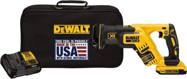 DeWALT - 20V, 0 to 2,900 SPM, Cordless Reciprocating Saw - 1-1/8" Stroke Length, 14-1/2" Saw Length, 1 Lithium-Ion Battery Included - All Tool & Supply