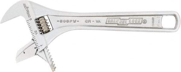 Channellock - 1-1/16" Jaw Capacity, 6" Standard Adjustable Wrench - Chrome Vanadium Steel, Chrome Finish, 6-3/8" OAL - All Tool & Supply