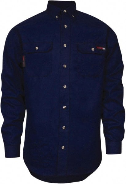 National Safety Apparel - Size XL Tall Navy Blue Flame Resistant/Retardant Long Sleeve Button Down Shirt - Exact Industrial Supply