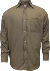 National Safety Apparel - Size M Khaki Flame Resistant/Retardant Long Sleeve Button Down Shirt - Exact Industrial Supply