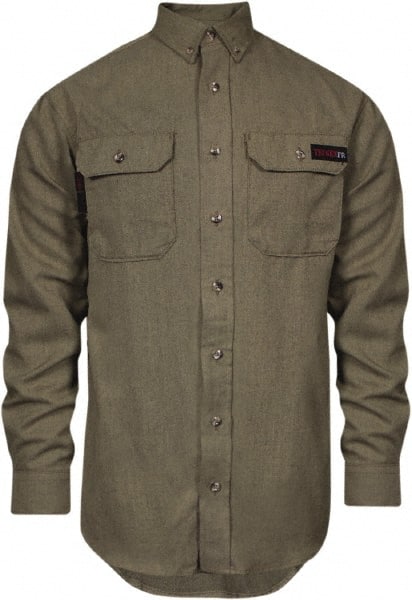 National Safety Apparel - Size 3XL Khaki Flame Resistant/Retardant Long Sleeve Button Down Shirt - Exact Industrial Supply