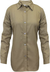 National Safety Apparel - Size L Khaki Flame Resistant/Retardant Long Sleeve Button Down Shirt - Exact Industrial Supply