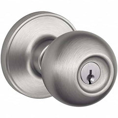 Schlage - 1-3/8 to 1-3/4" Door Thickness, Satin Stainless Steel Entry Knob Lockset - Exact Industrial Supply