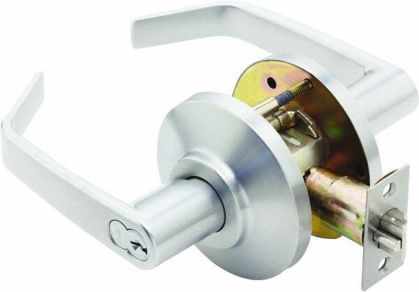 Stanley - Grade 2 Classroom Lever Lockset for 1-3/8 to 2" Thick Doors - 2-3/4" Back Set, Best SFIC Cylinder, Brass, Satin Chrome Finish - All Tool & Supply