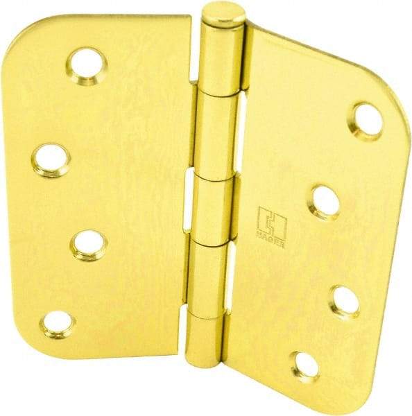 Hager - 4" Wide x 4" High 5/8 Radius Residential Hinge - Round Edge, Steel, Bright Brass Finish - All Tool & Supply