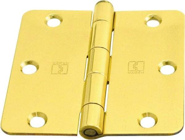 Hager - 3-1/2" Wide x 3-1/2" High 1/4 Radius Residential Hinge - Round Edge, Steel, Bright Brass Finish - All Tool & Supply