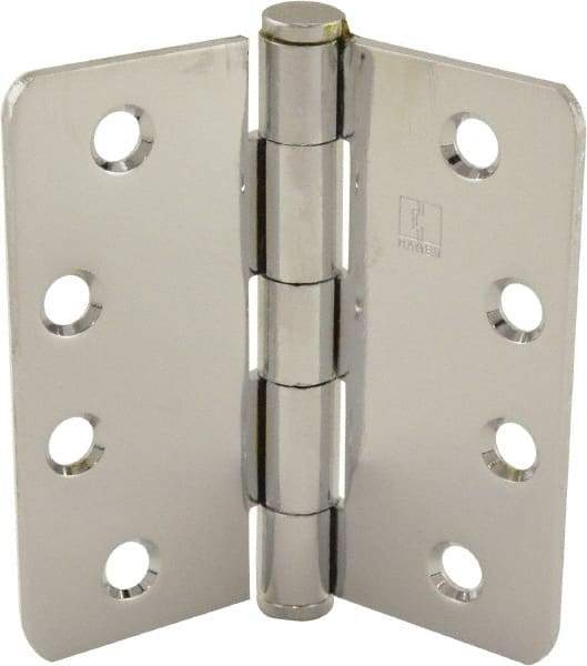 Hager - 4" Wide x 4" High 1/4 Radius Residential Hinge - Round Edge, Steel, Bright Chrome Finish - All Tool & Supply