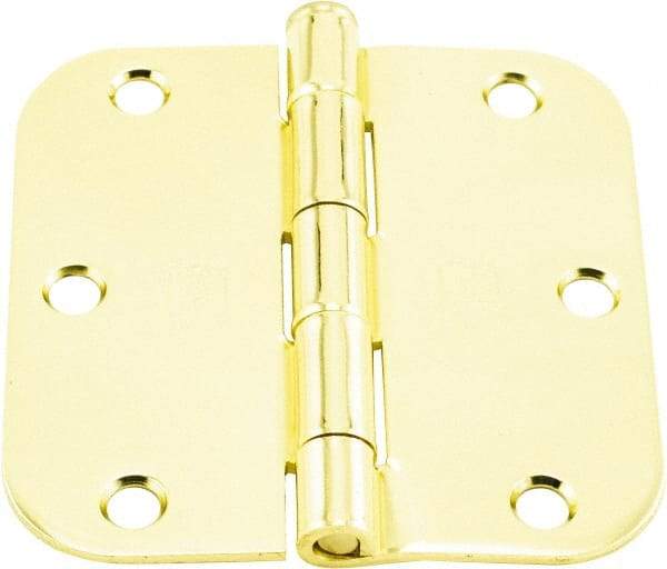 Hager - 3-1/2" Wide x 3-1/2" High 5/8 Radius Residential Hinge - Round Edge, Steel, Bright Brass Finish - All Tool & Supply