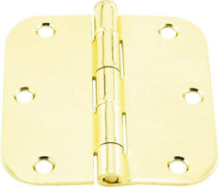 Hager - 3-1/2" Wide x 3-1/2" High 5/8 Radius Residential Hinge - Round Edge, Steel, Bright Brass Finish - All Tool & Supply