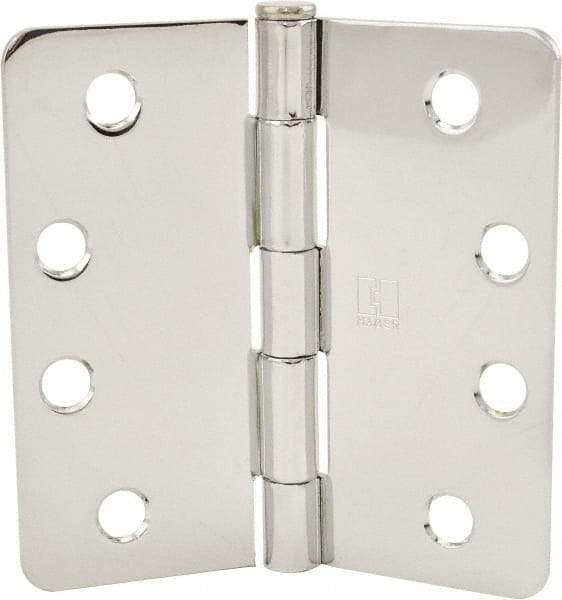 Hager - 4" Wide x 4" High 1/4 Radius Residential Hinge - Round Edge, Steel, Bright Chrome Finish - All Tool & Supply