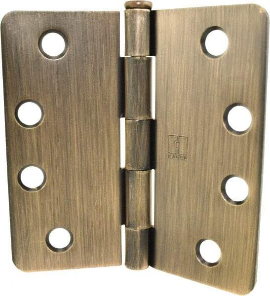 Hager - 4" Wide x 4" High 1/4 Radius Residential Hinge - Round Edge, Steel, Antique Bronze Finish - All Tool & Supply