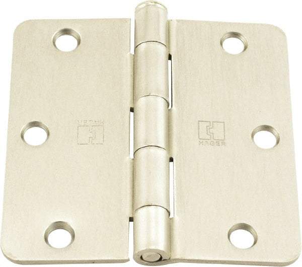 Hager - 3-1/2" Wide x 3-1/2" High 1/4 Radius Residential Hinge - Round Edge, Steel, Satin Nickel Finish - All Tool & Supply