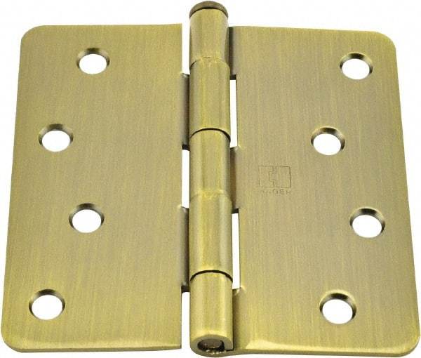 Hager - 4" Wide x 4" High 1/4 Radius Residential Hinge - Round Edge, Steel, Antique Brass Finish - All Tool & Supply