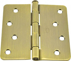 Hager - 4" Wide x 4" High 1/4 Radius Residential Hinge - Round Edge, Steel, Antique Brass Finish - All Tool & Supply