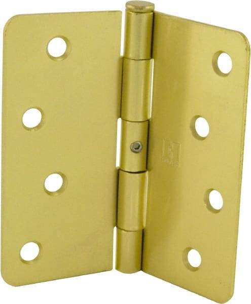 Hager - 4" Wide x 4" High 1/4 Radius Residential Hinge - Round Edge, Steel, Satin Brass Finish - All Tool & Supply