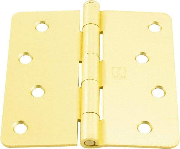 Hager - 4" Wide x 4" High 1/4 Radius Residential Hinge - Round Edge, Steel, Satin Brass Finish - All Tool & Supply