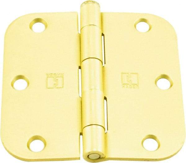 Hager - 3-1/2" Wide x 3-1/2" High 5/8 Radius Residential Hinge - Round Edge, Steel, Satin Brass Finish - All Tool & Supply