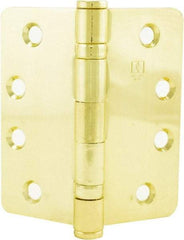 Hager - 4" Wide x 4" High 5/8 Radius Residential Hinge - Round Edge, Steel, Bright Brass Finish - All Tool & Supply