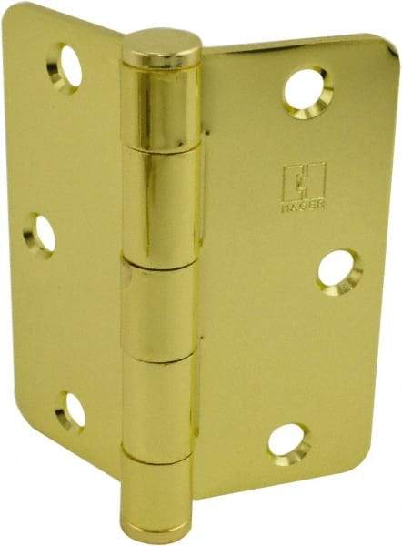 Hager - 3-1/2" Wide x 3-1/2" High Standard Weight Plain Bearing Residential Hinge - Round Edge, Steel, Bright Brass Finish - All Tool & Supply