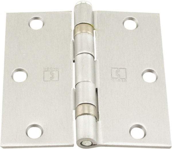 Hager - 3-1/2" Wide x 3-1/2" High Standard Weight Ball Bearing Residential Hinge - Square Edge, Steel, Satin Chrome Finish - All Tool & Supply